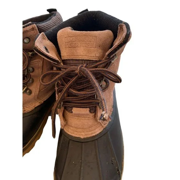 9M Boston Accent "Sleek" Women's Lace Up Winter Duck Boots Tan Suede and Navy Bl - Picture 4 of 11